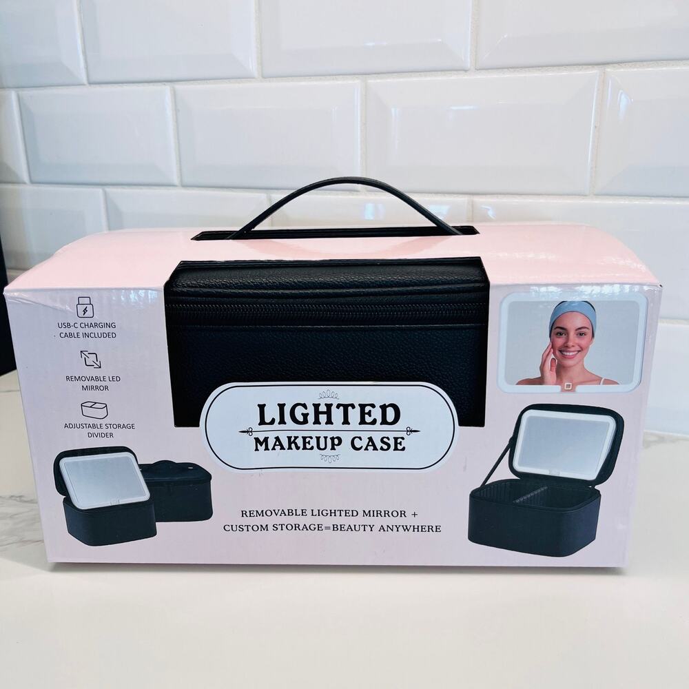 Lighted Makeup Train Case Storage Mirror